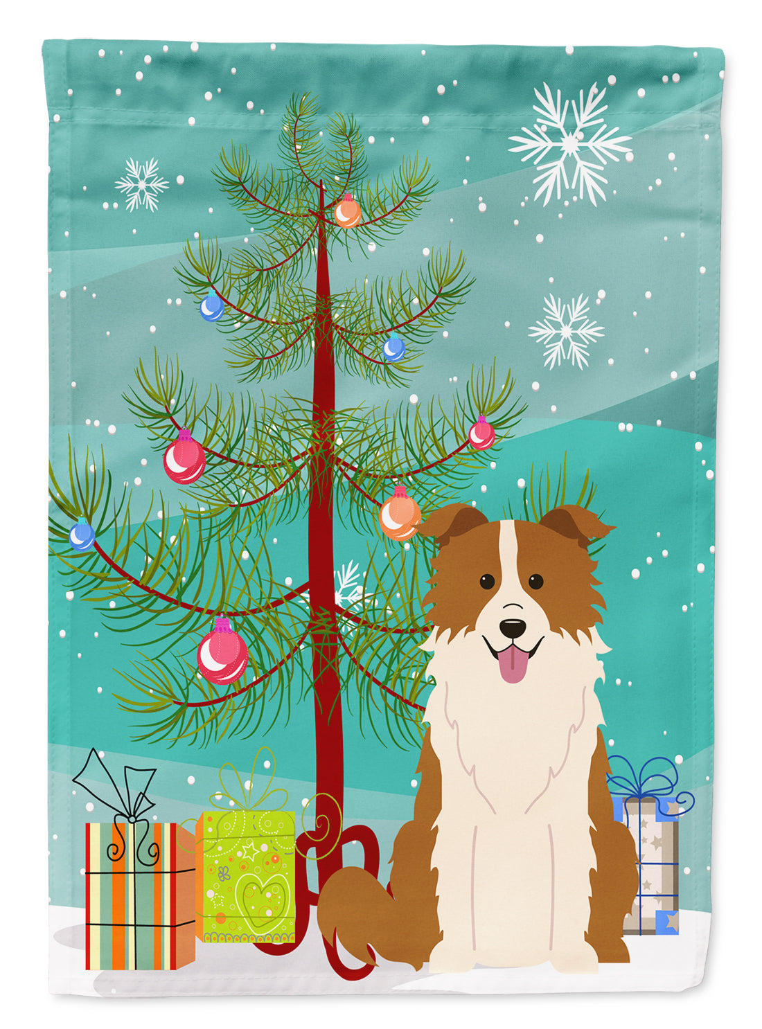 Merry Christmas Tree Border Collie Red White Flag Garden Size BB4244GF  the-store.com.