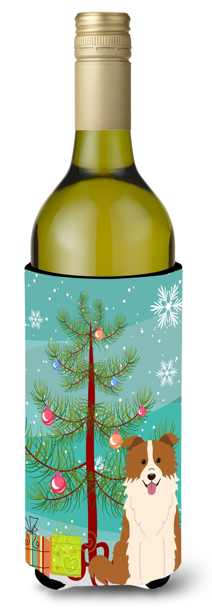 Merry Christmas Tree Border Collie Red White Wine Bottle Beverge Insulator Hugger BB4244LITERK by Caroline&#39;s Treasures