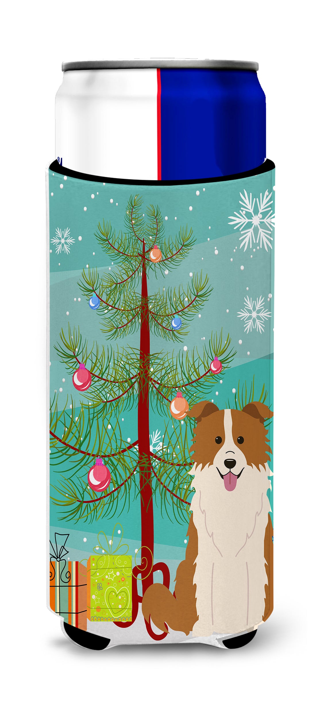 Merry Christmas Tree Border Collie Red White  Ultra Hugger for slim cans BB4244MUK  the-store.com.