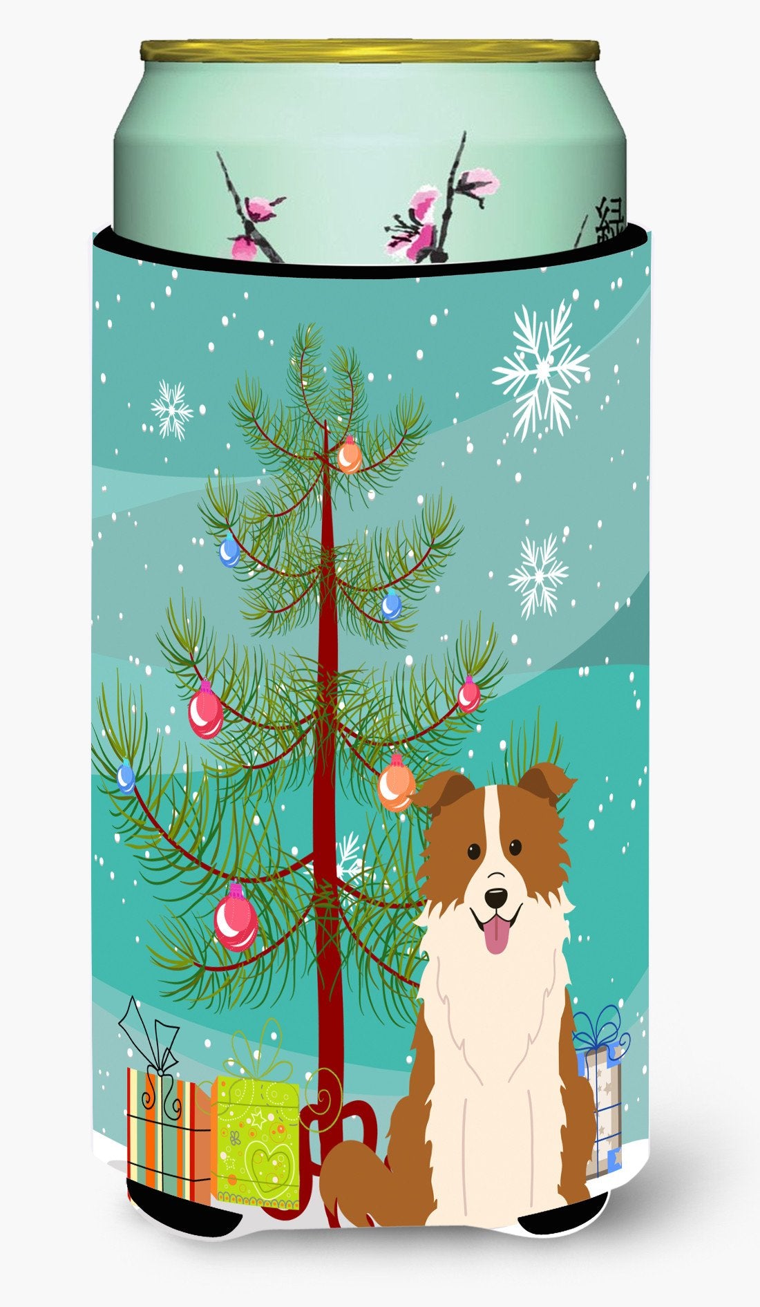 Merry Christmas Tree Border Collie Red White Tall Boy Beverage Insulator Hugger BB4244TBC by Caroline&#39;s Treasures