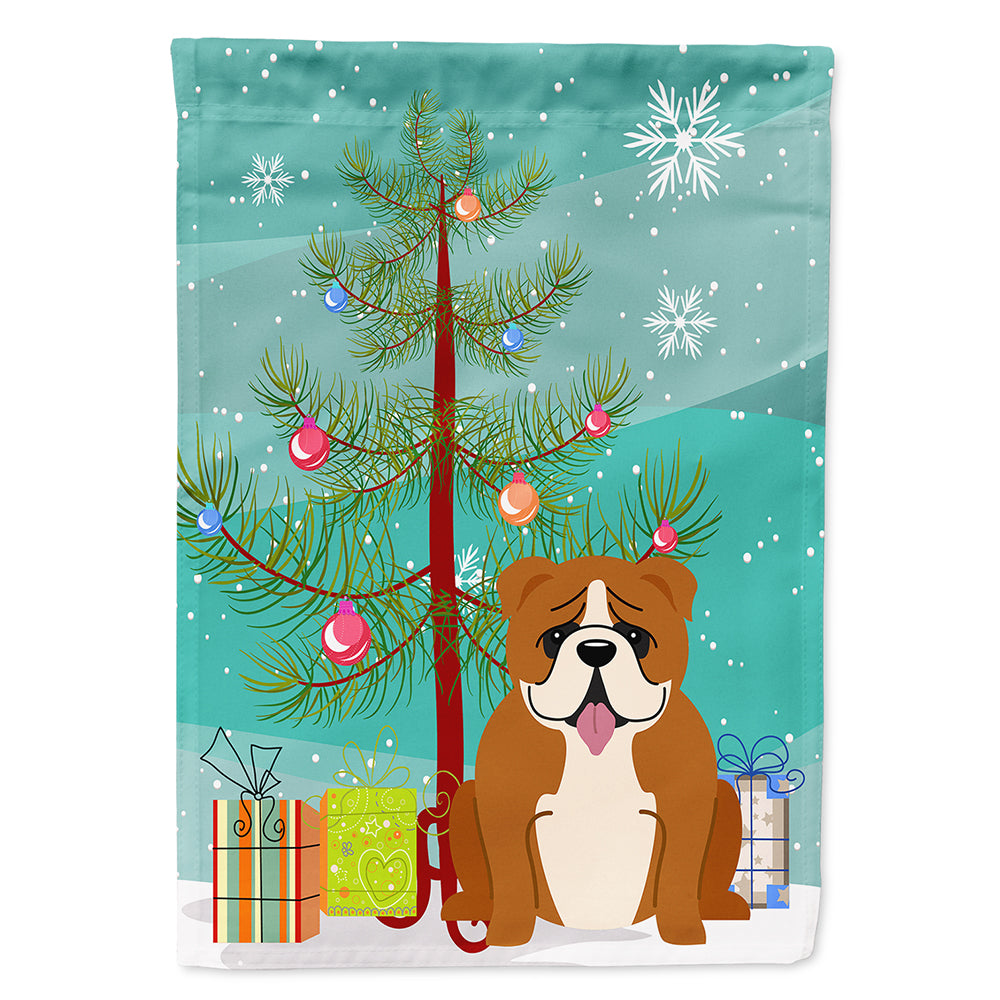 Merry Christmas Tree English Bulldog Red White Flag Canvas House Size BB4245CHF
