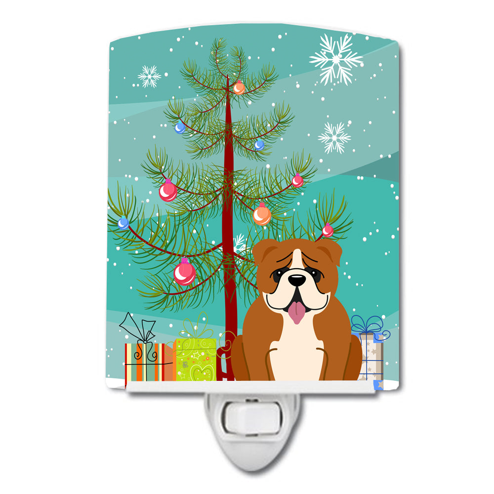 Merry Christmas Tree English Bulldog Red White Ceramic Night Light BB4245CNL - the-store.com