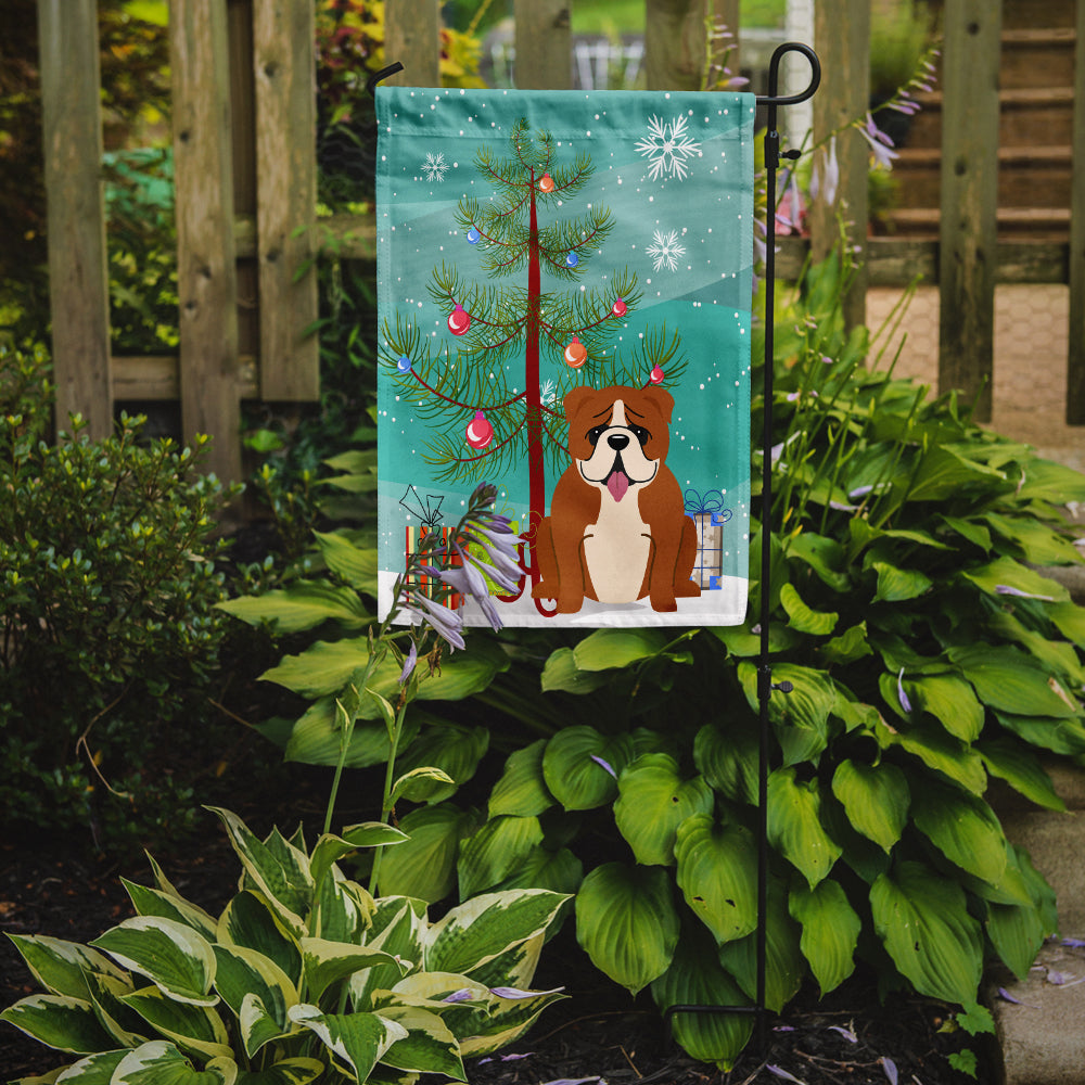 Merry Christmas Tree English Bulldog Red White Flag Garden Size BB4245GF