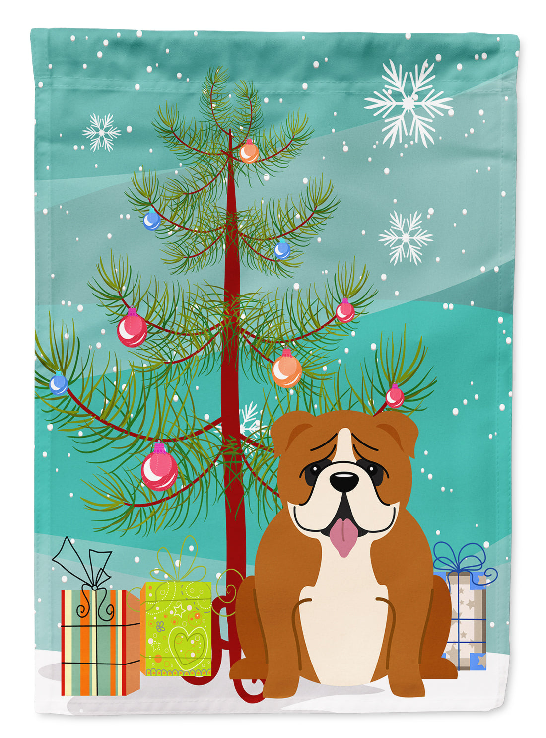 Merry Christmas Tree English Bulldog Red White Flag Garden Size BB4245GF  the-store.com.