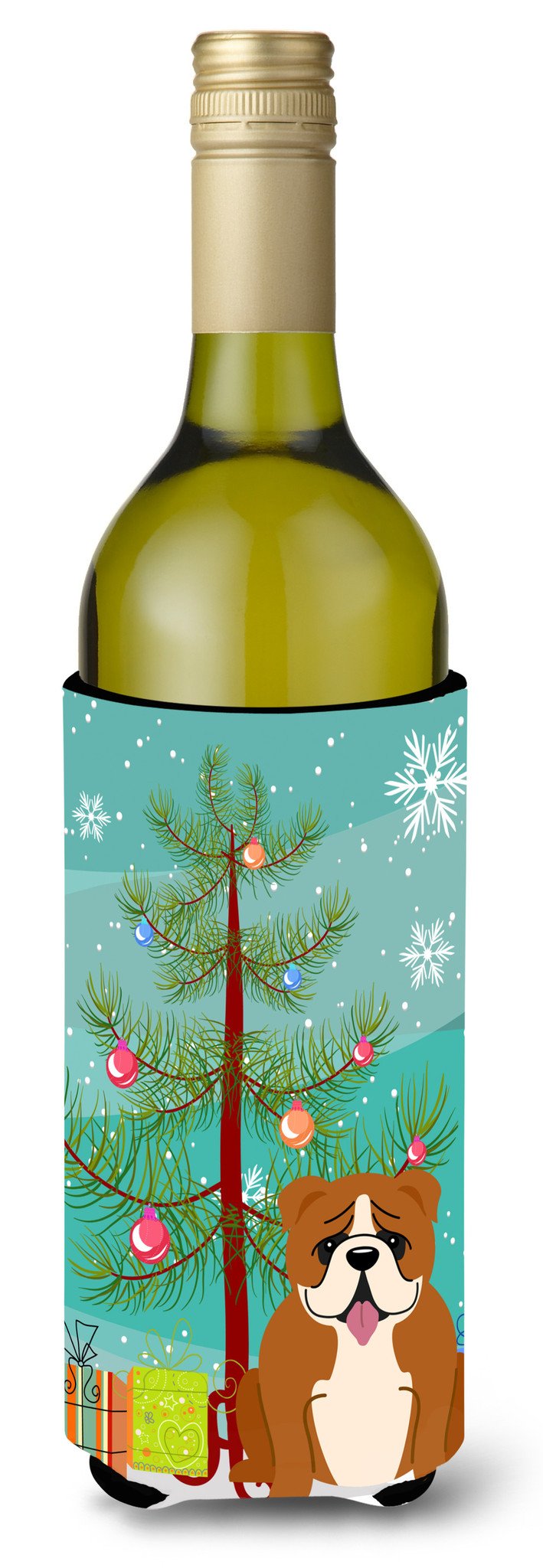 Merry Christmas Tree English Bulldog Red White Wine Bottle Beverge Insulator Hugger BB4245LITERK by Caroline&#39;s Treasures