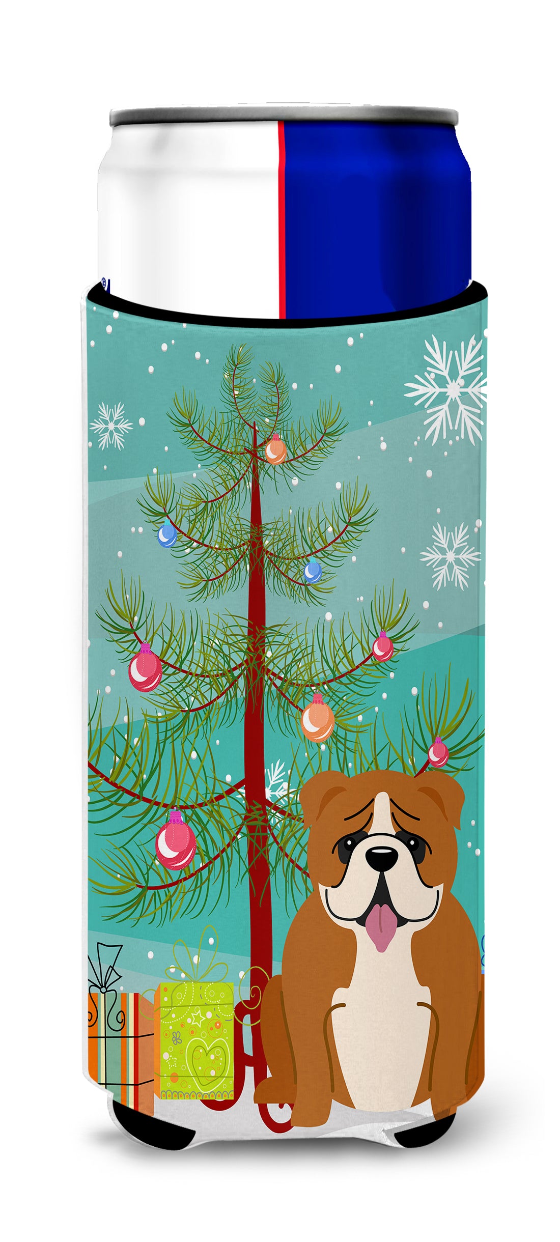 Merry Christmas Tree English Bulldog Red White  Ultra Hugger for slim cans BB4245MUK  the-store.com.