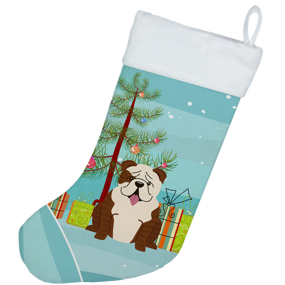 Merry Christmas Tree English Bulldog Brindle White Christmas Stocking BB4246CS