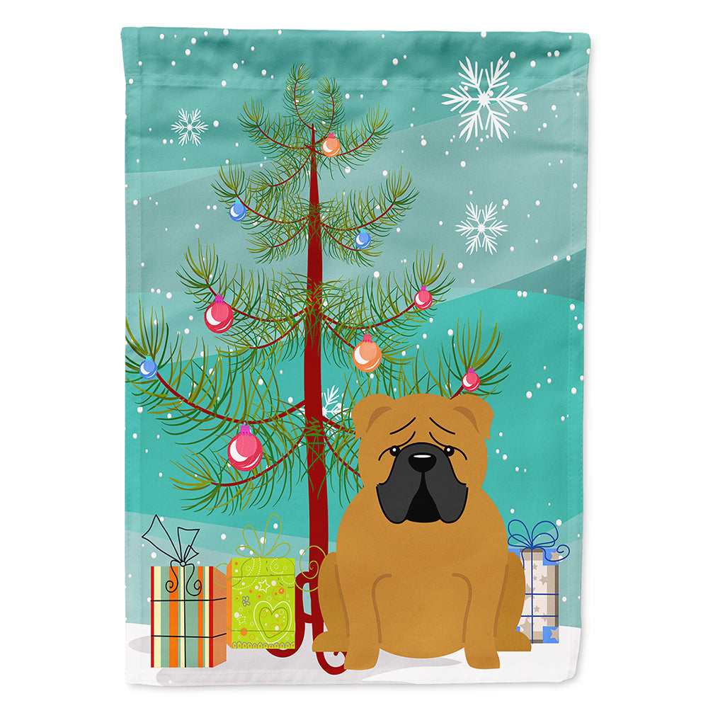 Merry Christmas Tree English Bulldog Red Flag Canvas House Size BB4247CHF