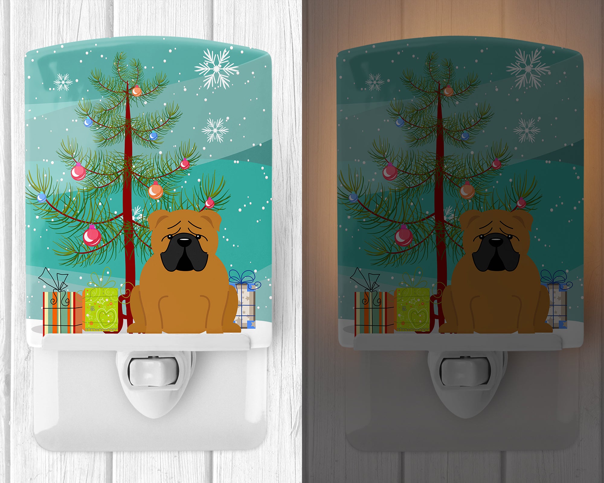 Merry Christmas Tree English Bulldog Red Ceramic Night Light BB4247CNL - the-store.com