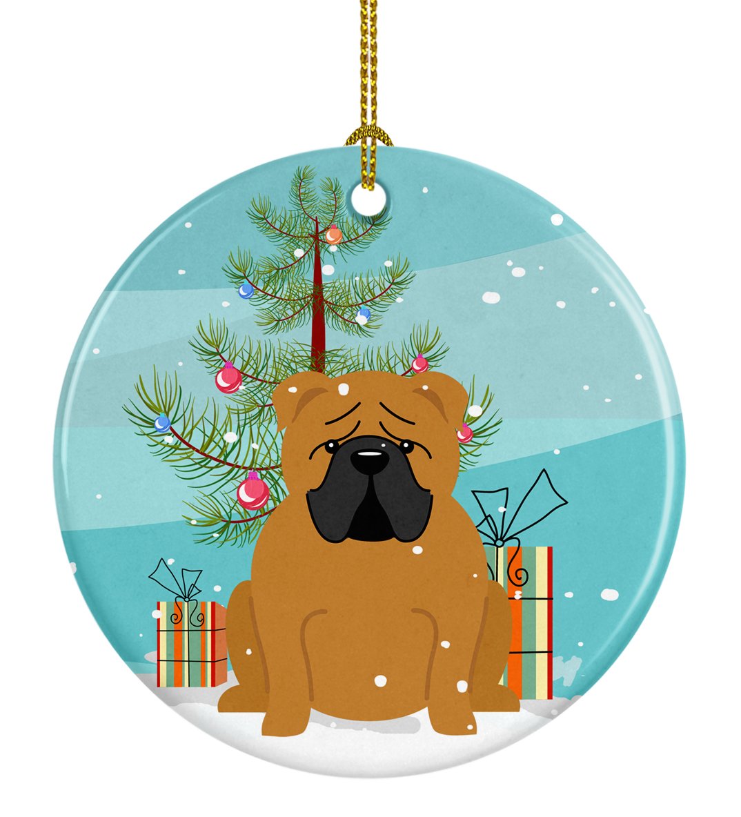 Merry Christmas Tree English Bulldog Red Ceramic Ornament BB4247CO1 by Caroline&#39;s Treasures