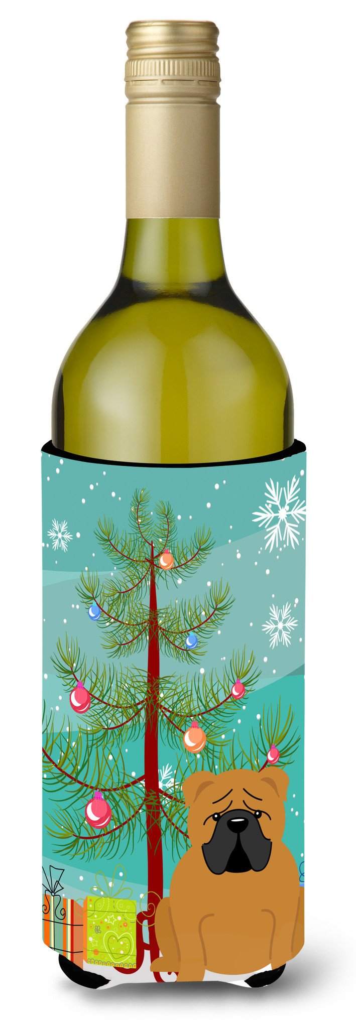 Merry Christmas Tree English Bulldog Red Wine Bottle Beverge Insulator Hugger BB4247LITERK by Caroline&#39;s Treasures