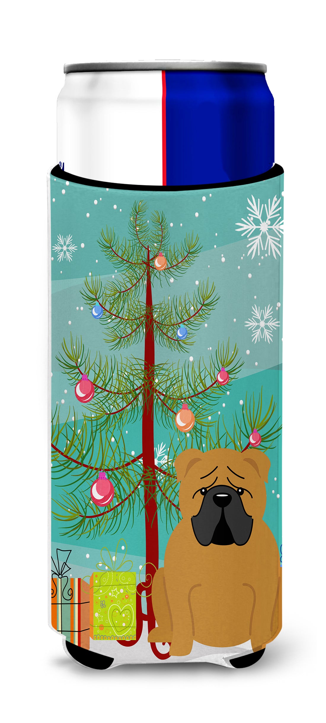 Merry Christmas Tree English Bulldog Red  Ultra Hugger for slim cans BB4247MUK