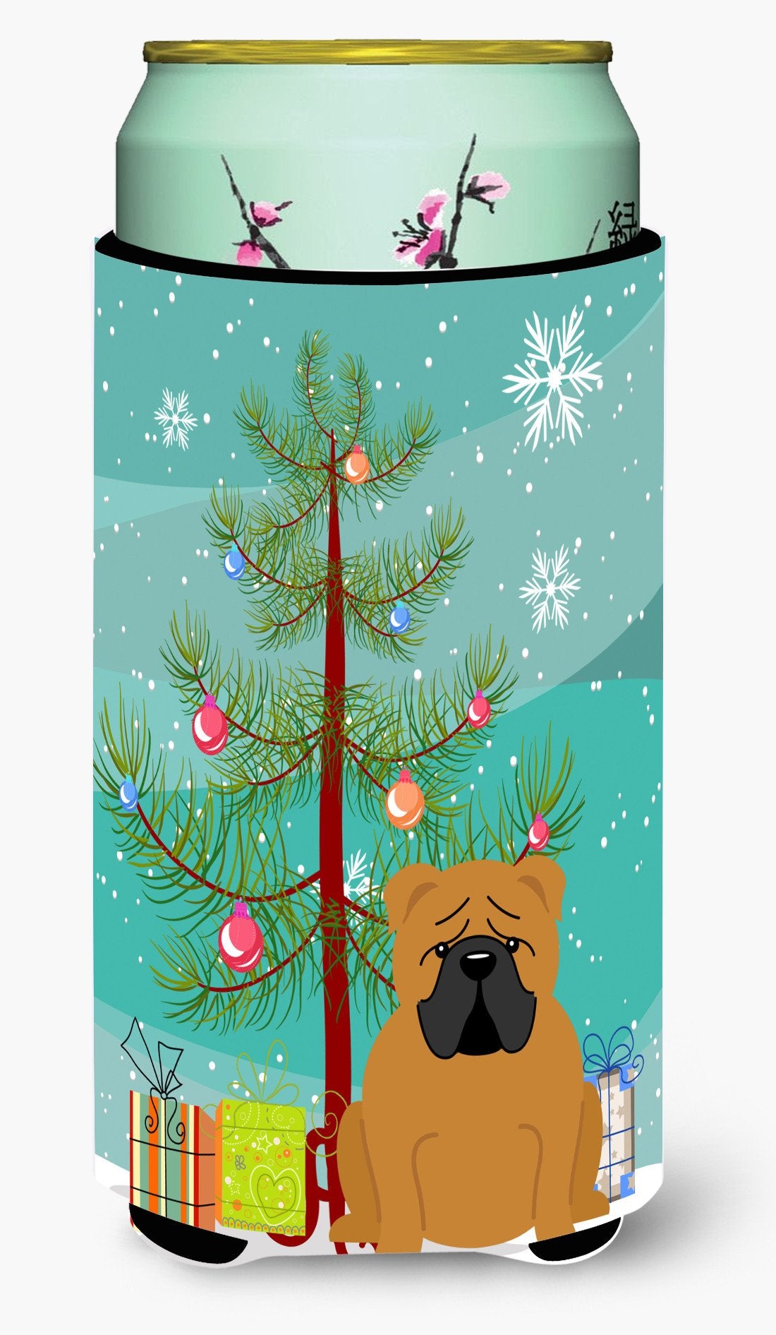 Merry Christmas Tree English Bulldog Red Tall Boy Beverage Insulator Hugger BB4247TBC by Caroline&#39;s Treasures