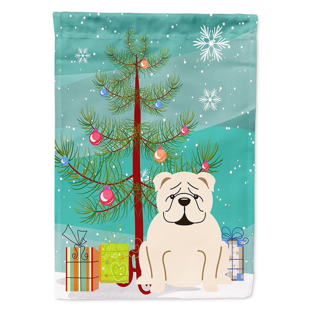 Merry Christmas Tree English Bulldog White Flag Canvas House Size BB4248CHF