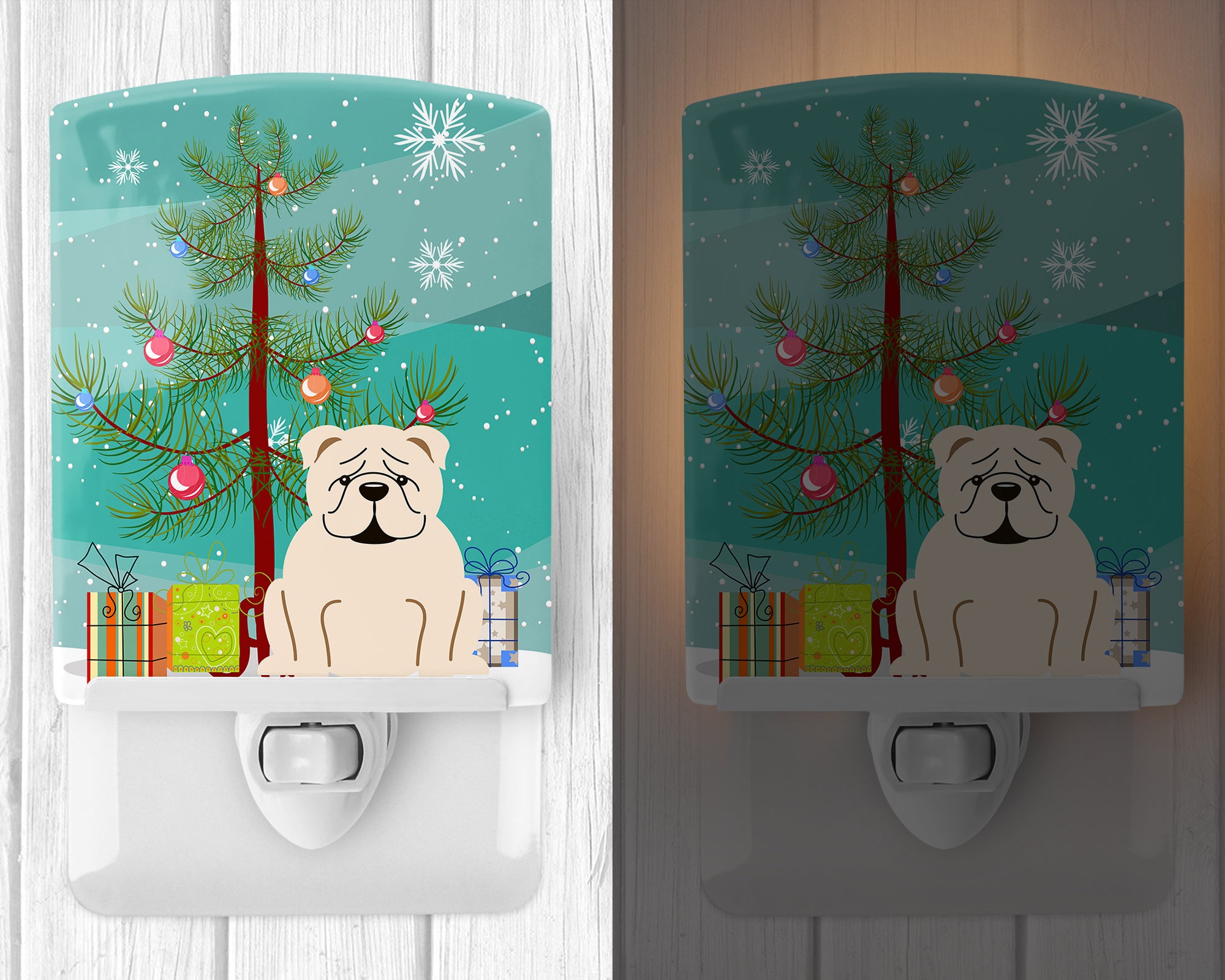 Merry Christmas Tree English Bulldog White Ceramic Night Light BB4248CNL - the-store.com