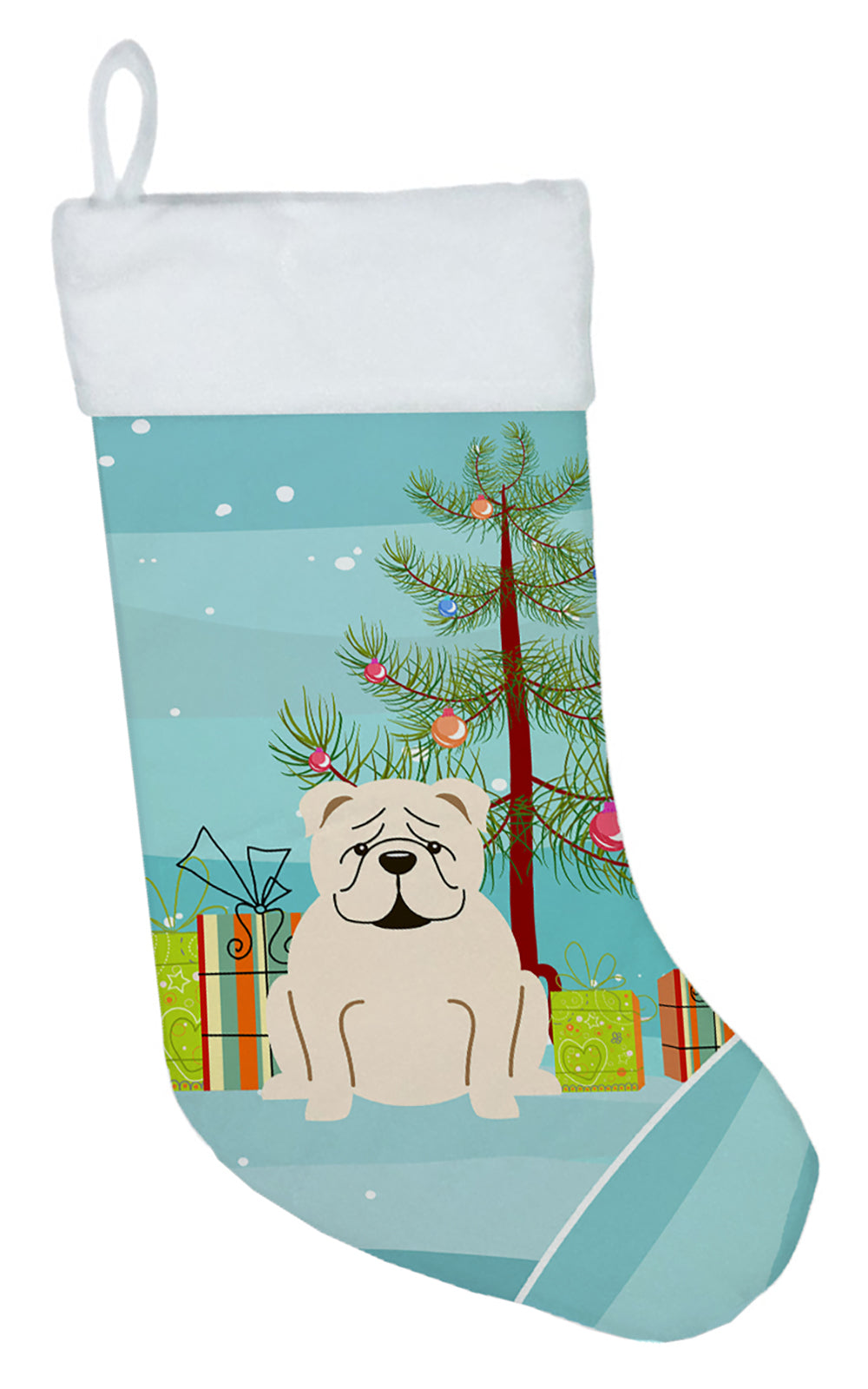 Merry Christmas Tree English Bulldog White Christmas Stocking BB4248CS