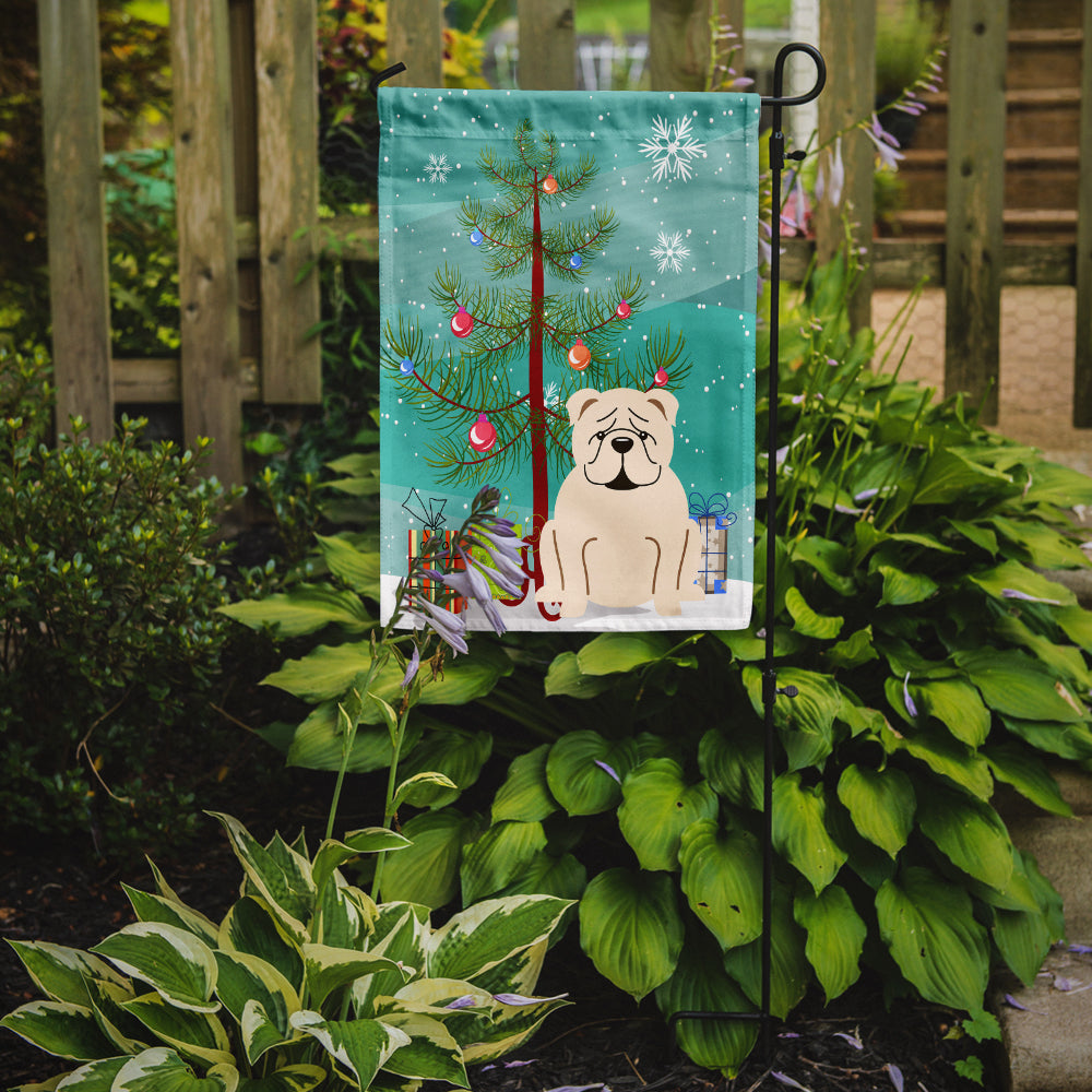 Merry Christmas Tree English Bulldog White Flag Garden Size BB4248GF  the-store.com.