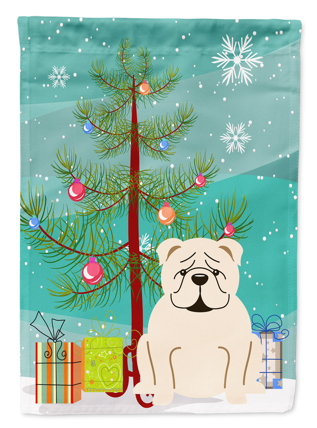 Merry Christmas Tree English Bulldog White Flag Garden Size BB4248GF  the-store.com.