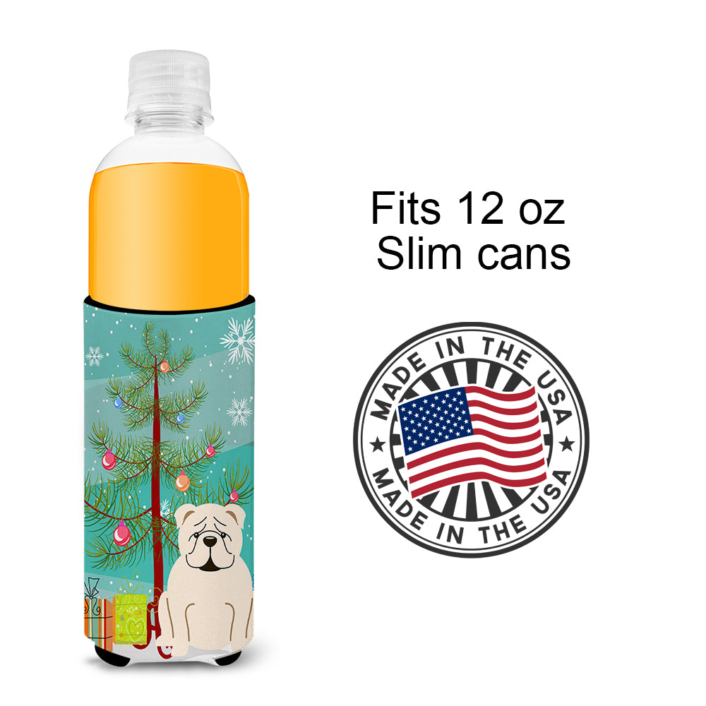 Merry Christmas Tree English Bulldog White  Ultra Hugger for slim cans BB4248MUK  the-store.com.