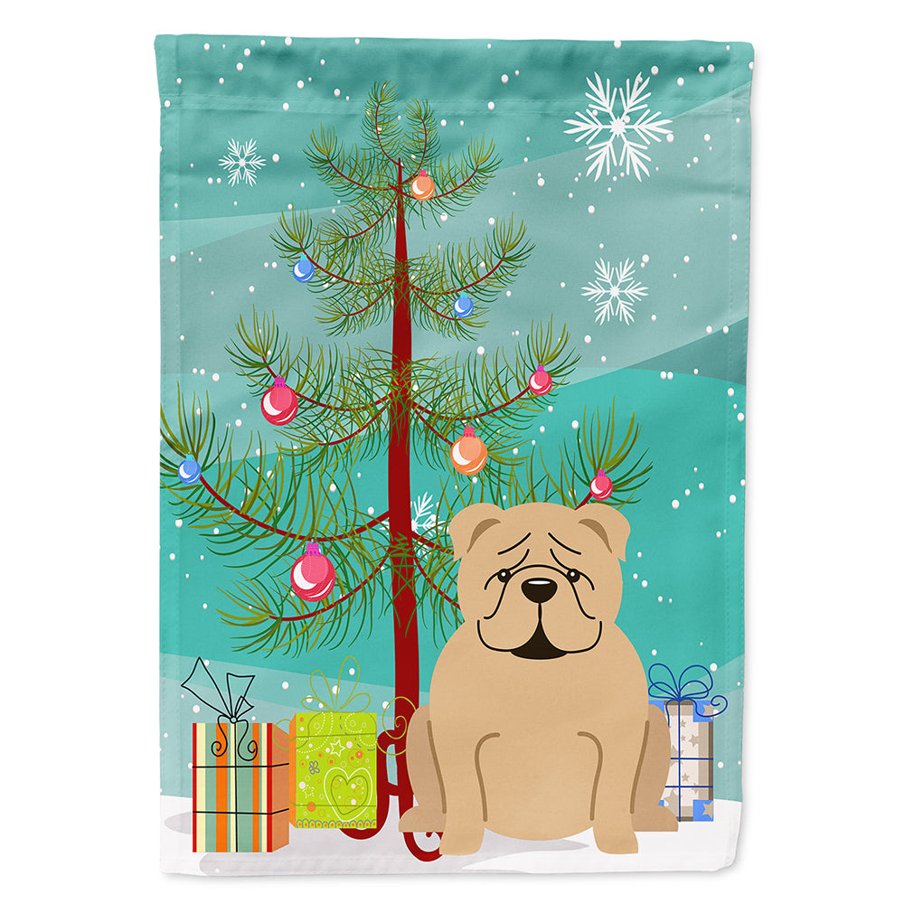 Merry Christmas Tree English Bulldog Fawn Flag Canvas House Size BB4249CHF  the-store.com.