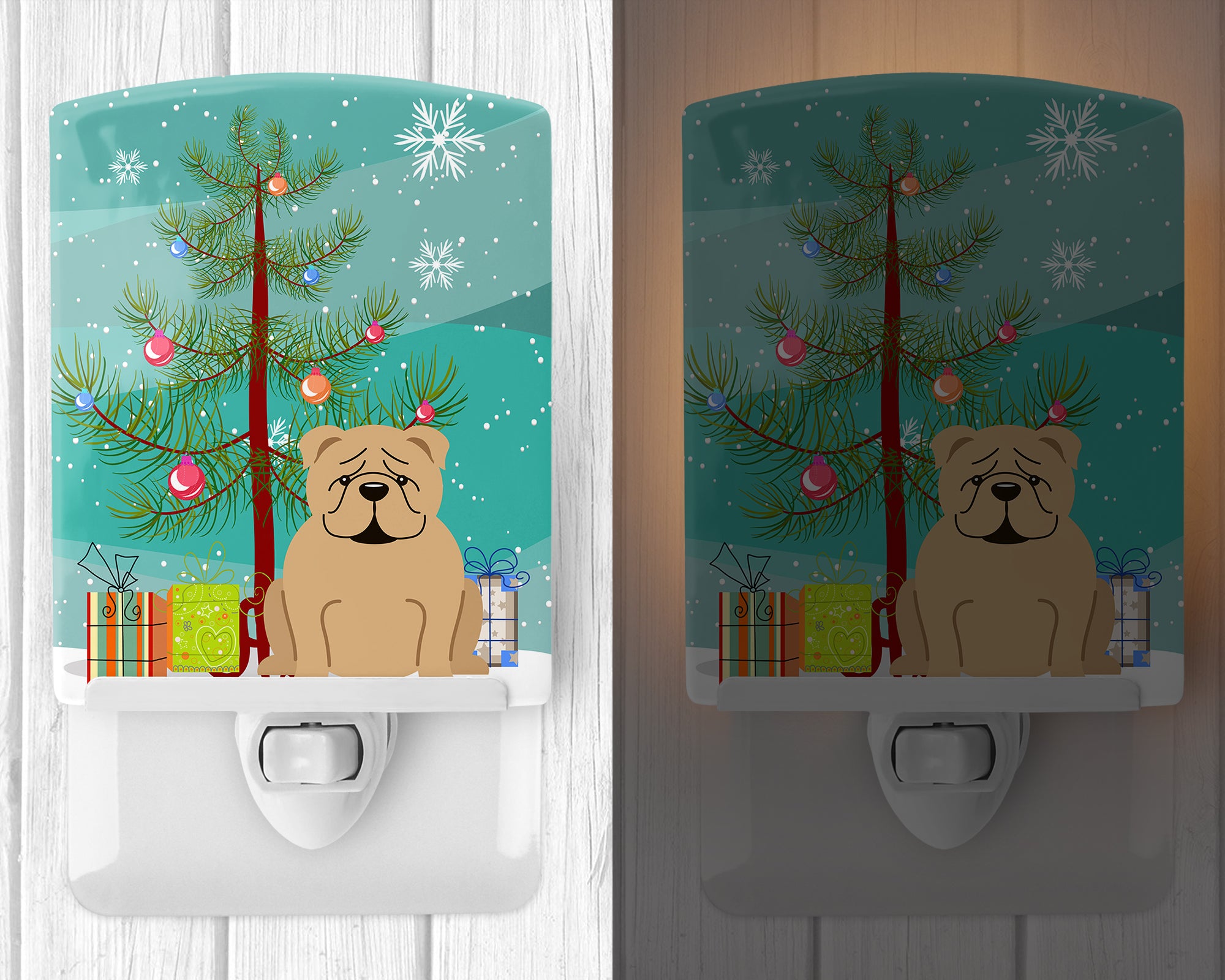 Merry Christmas Tree English Bulldog Fawn Ceramic Night Light BB4249CNL - the-store.com