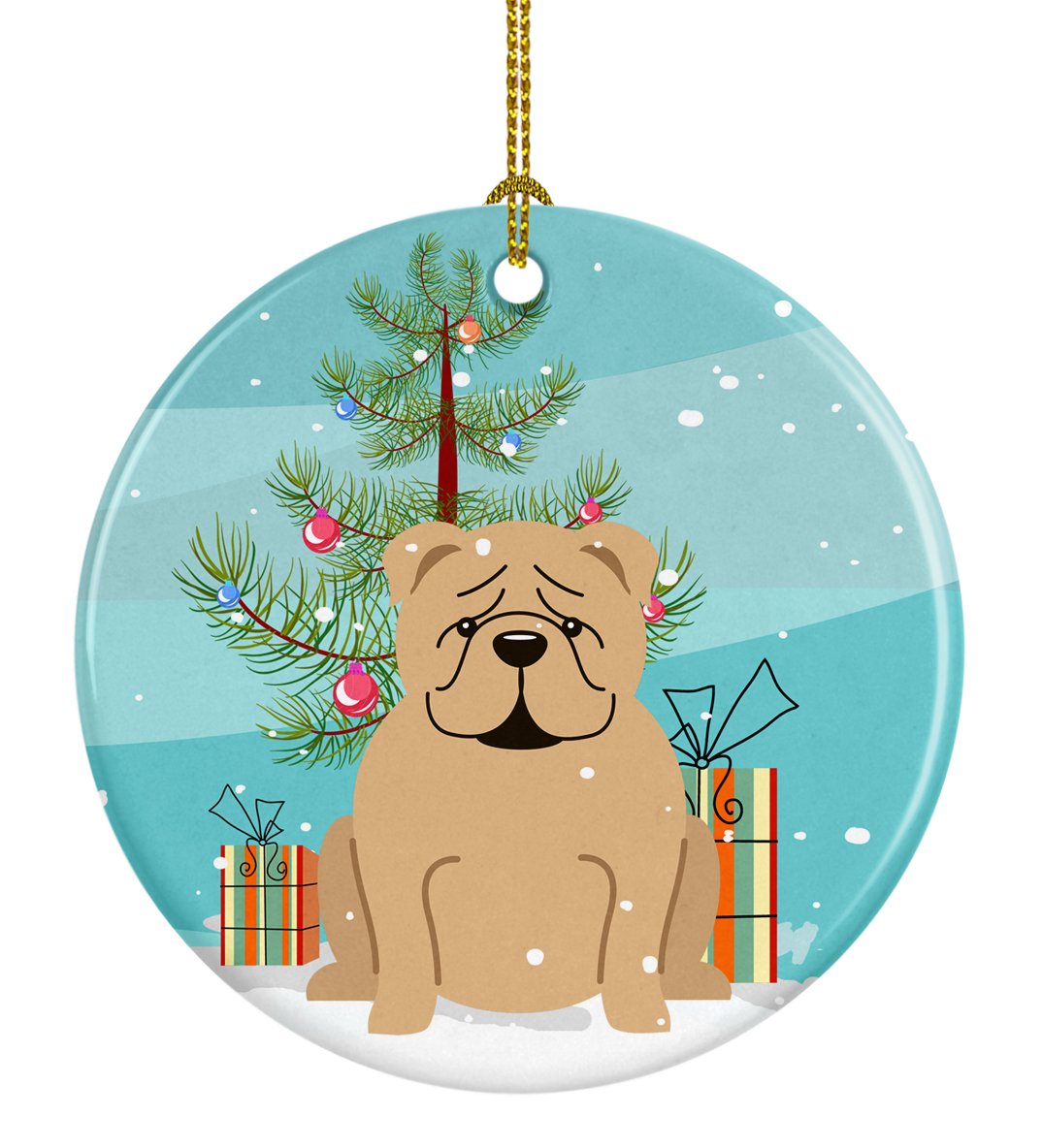 Merry Christmas Tree English Bulldog Fawn Ceramic Ornament BB4249CO1 by Caroline&#39;s Treasures