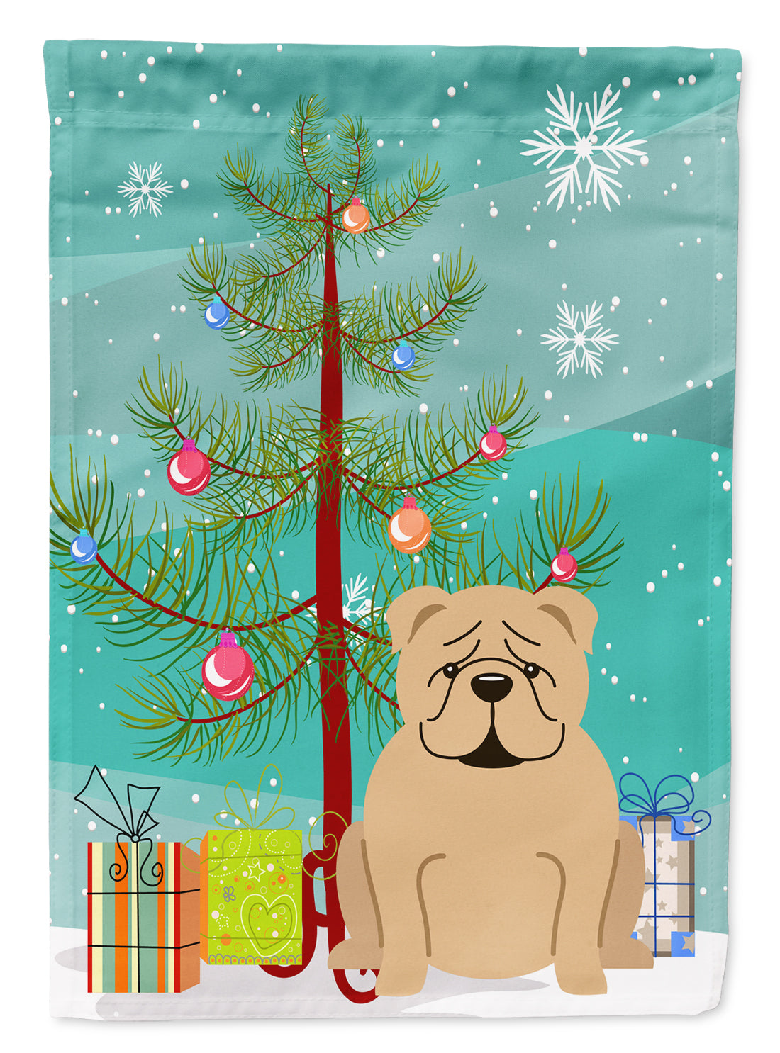 Merry Christmas Tree English Bulldog Fawn Flag Garden Size BB4249GF  the-store.com.