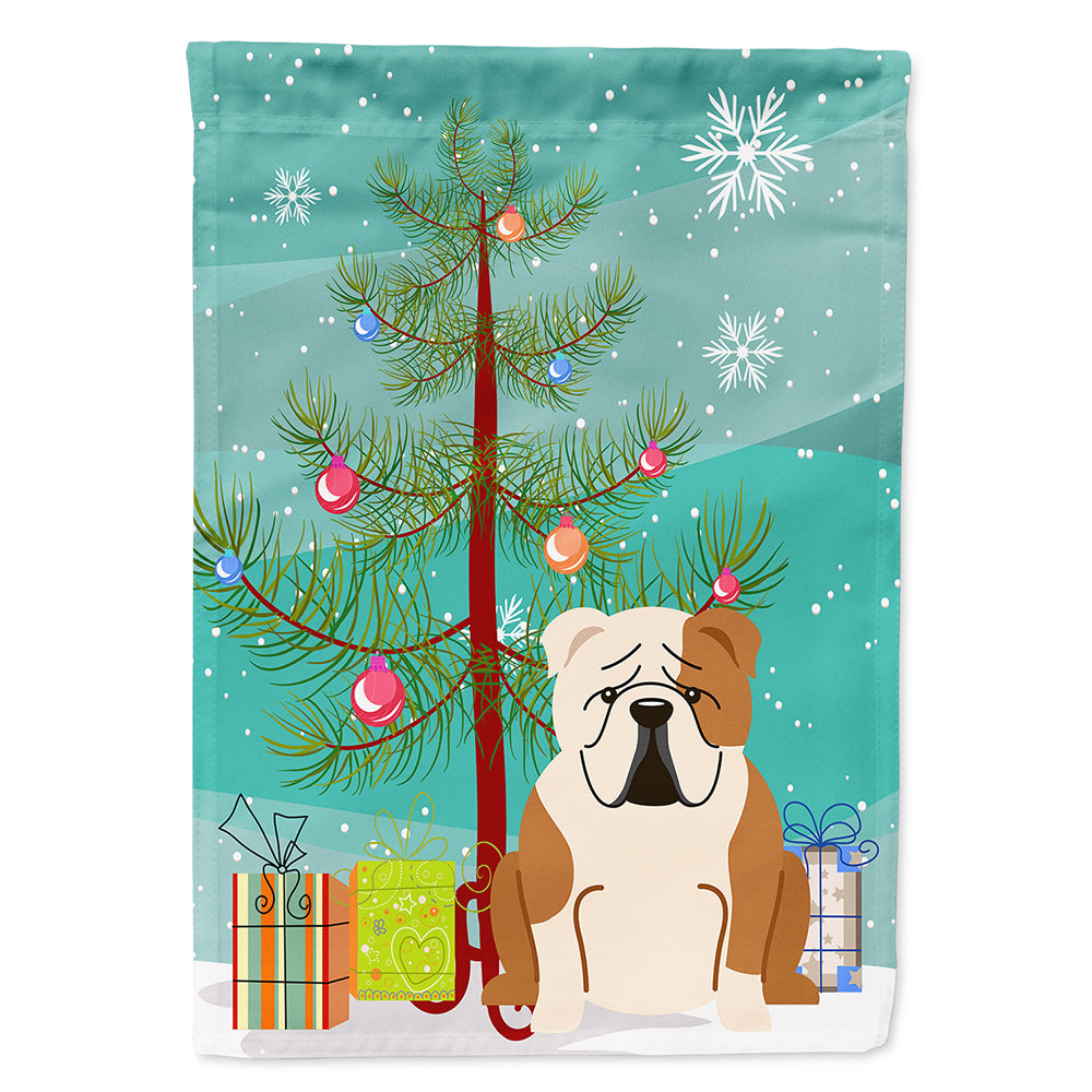 Merry Christmas Tree English Bulldog Fawn White Flag Canvas House Size BB4250CHF  the-store.com.