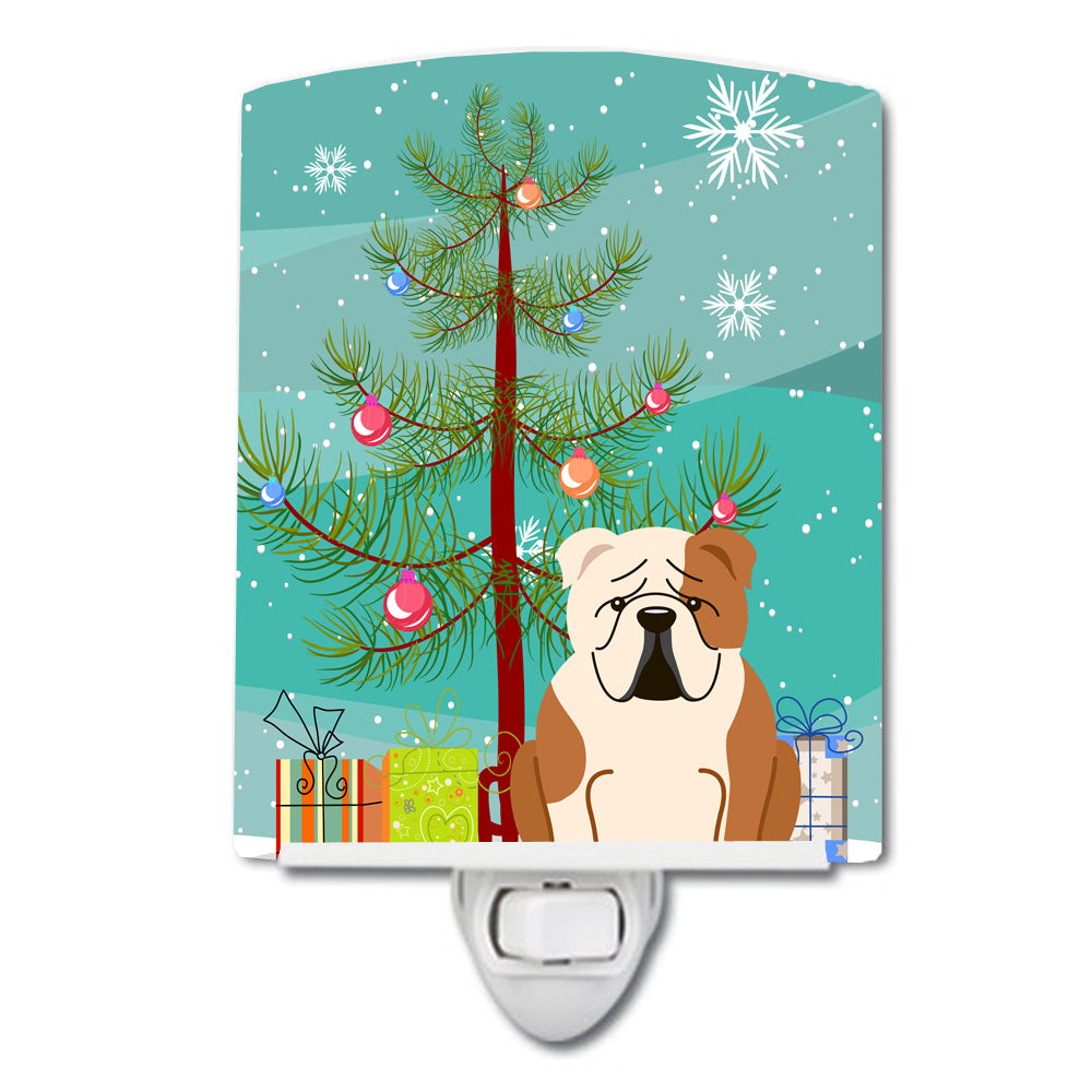 Merry Christmas Tree English Bulldog Fawn White Ceramic Night Light BB4250CNL - the-store.com