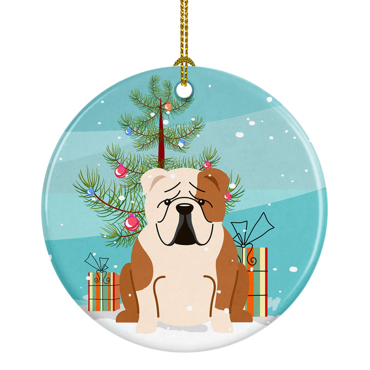 Merry Christmas Tree English Bulldog Fawn White Ceramic Ornament BB4250CO1 - the-store.com