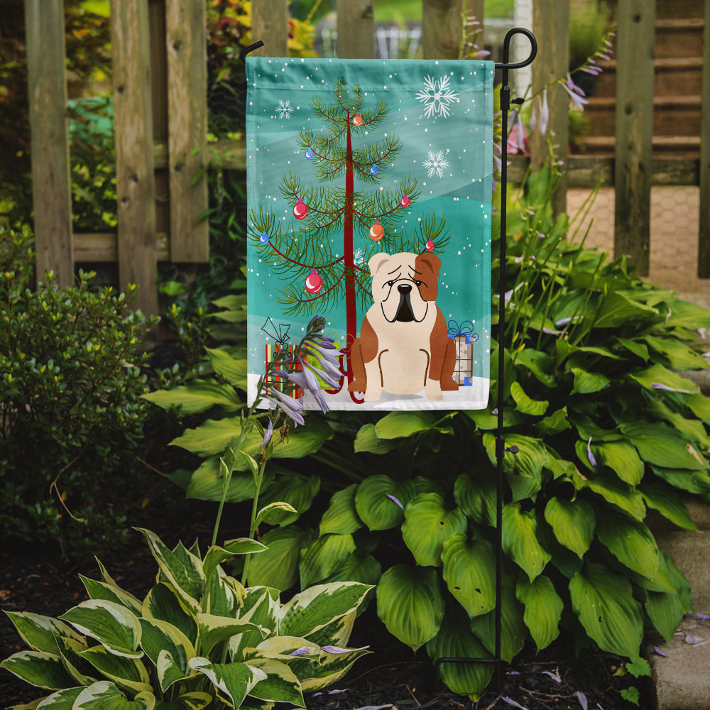 Merry Christmas Tree English Bulldog Fawn White Flag Garden Size BB4250GF