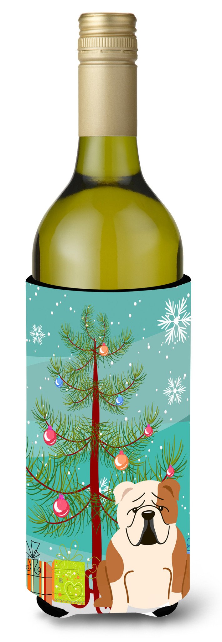 Merry Christmas Tree English Bulldog Fawn White Wine Bottle Beverge Insulator Hugger BB4250LITERK by Caroline&#39;s Treasures