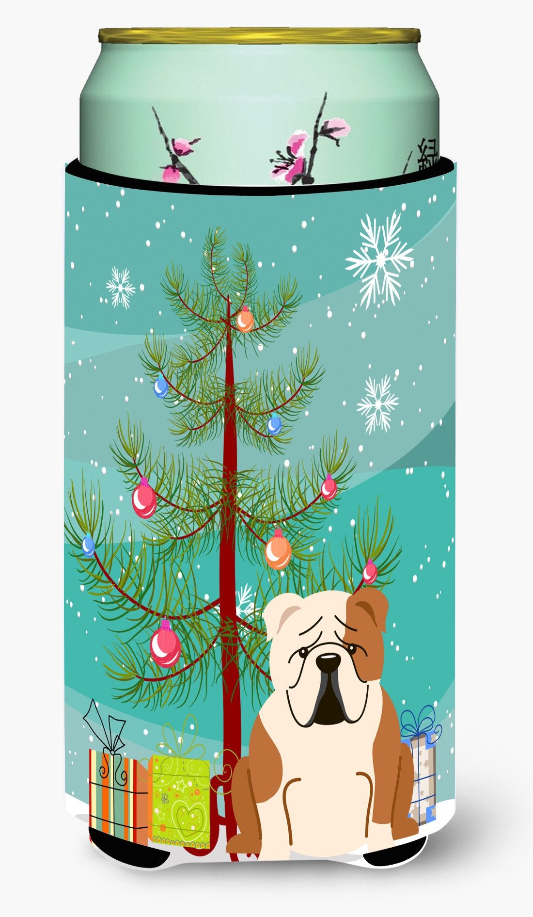 Merry Christmas Tree English Bulldog Fawn White Tall Boy Beverage Insulator Hugger BB4250TBC by Caroline&#39;s Treasures