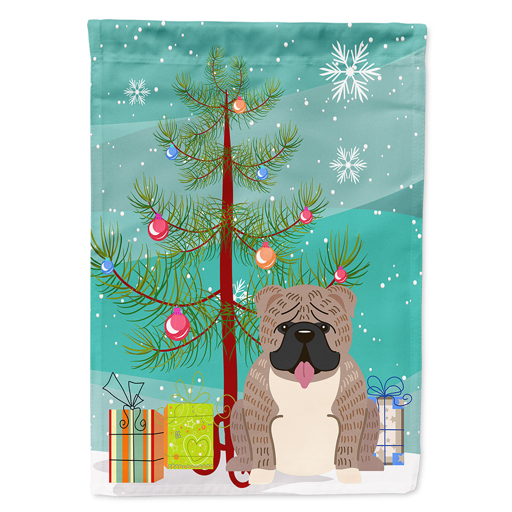 Merry Christmas Tree English Bulldog Grey Brindle  Flag Canvas House Size BB4251CHF  the-store.com.