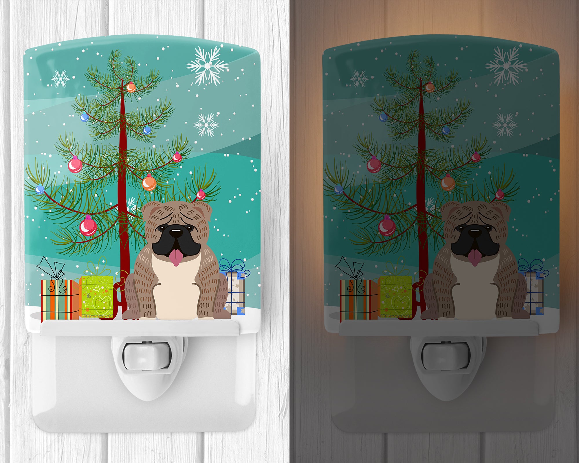 Merry Christmas Tree English Bulldog Grey Brindle  Ceramic Night Light BB4251CNL - the-store.com