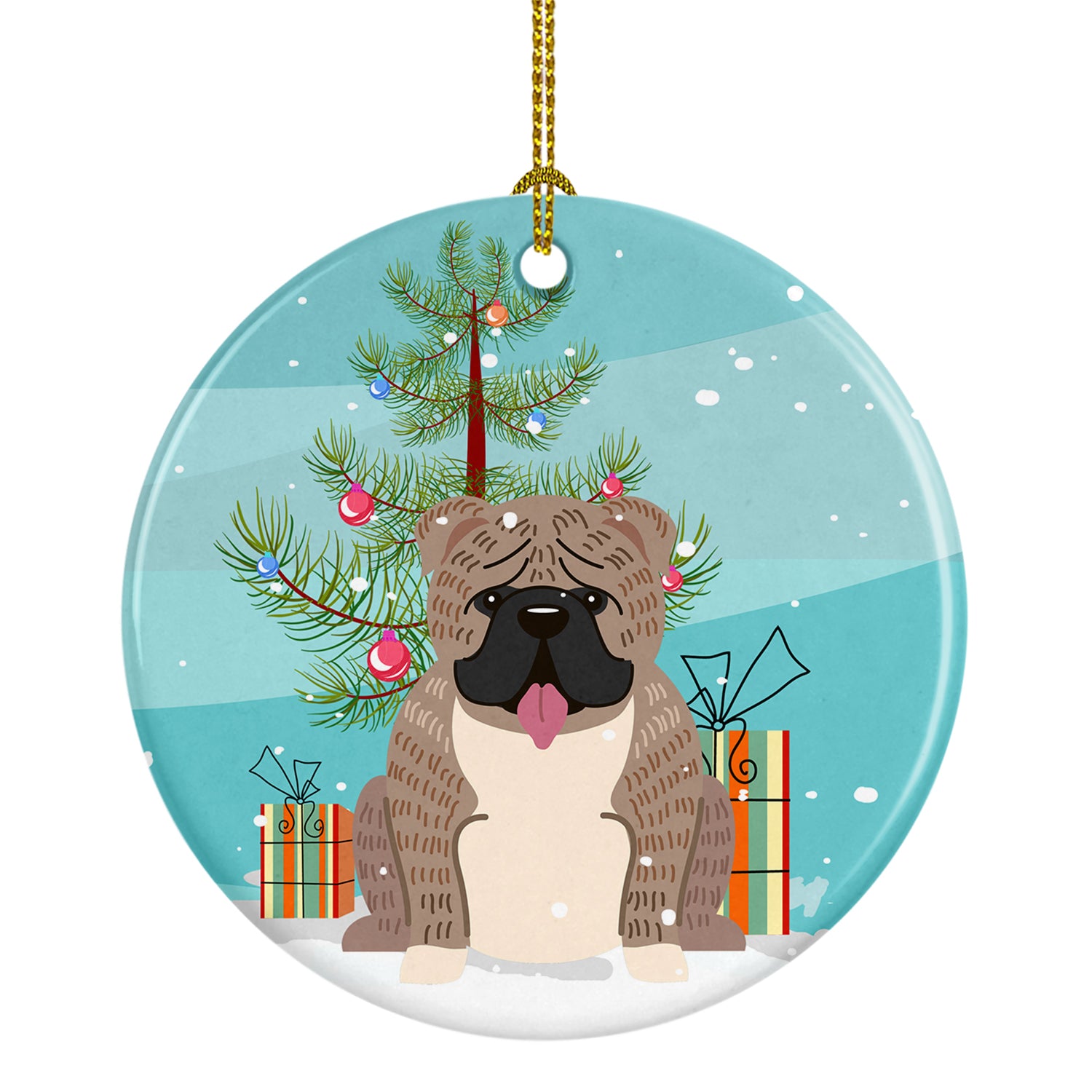 Merry Christmas Tree English Bulldog Grey Brindle  Ceramic Ornament BB4251CO1 - the-store.com