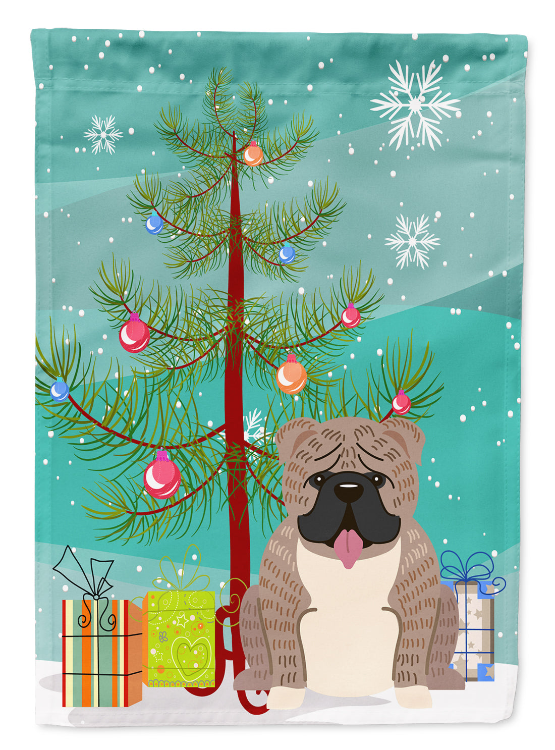 Merry Christmas Tree English Bulldog Grey Brindle  Flag Garden Size BB4251GF