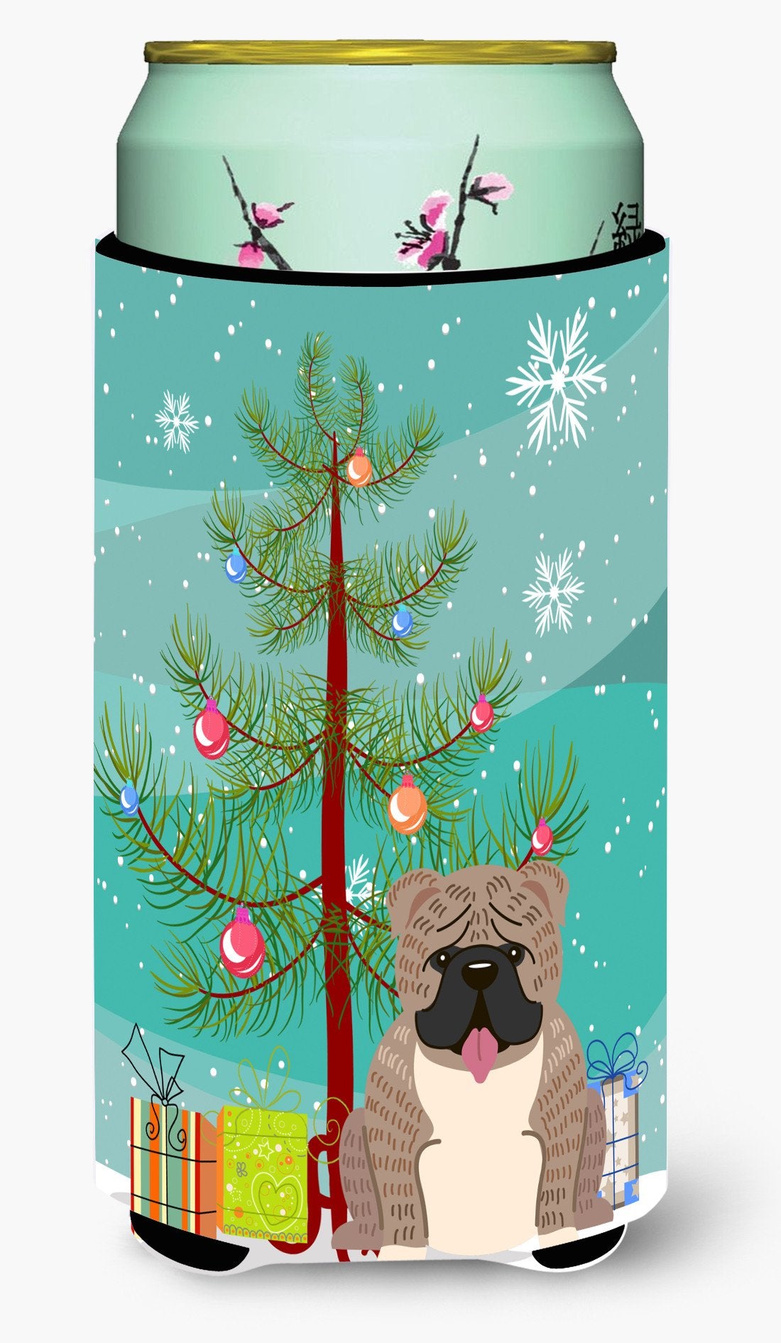 Merry Christmas Tree English Bulldog Grey Brindle  Tall Boy Beverage Insulator Hugger BB4251TBC by Caroline&#39;s Treasures