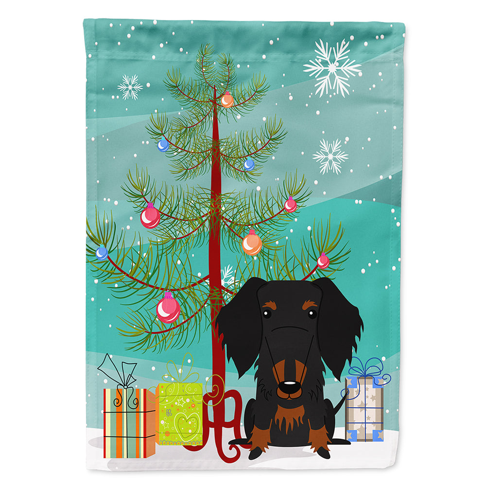 Merry Christmas Tree Wire Haired Dachshund Black Tan Flag Canvas House Size BB4252CHF