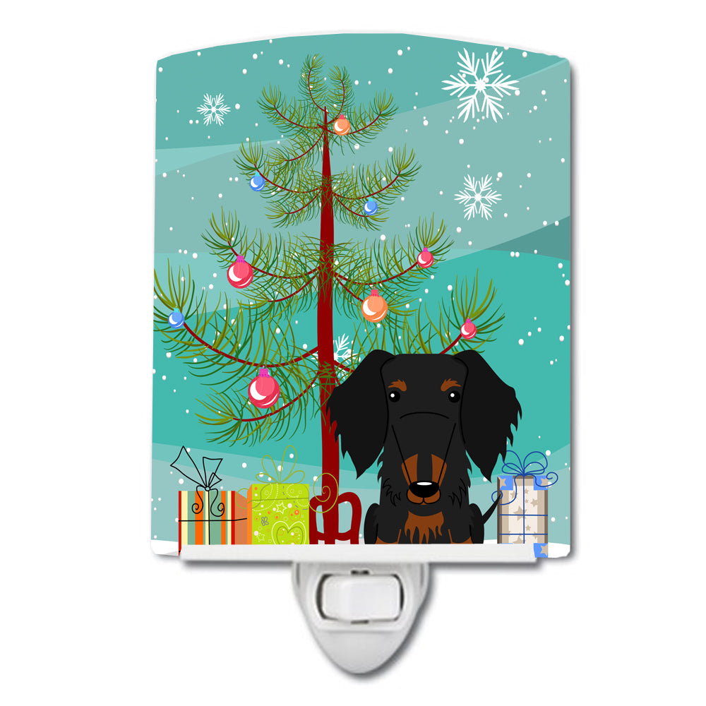 Merry Christmas Tree Wire Haired Dachshund Black Tan Ceramic Night Light BB4252CNL - the-store.com