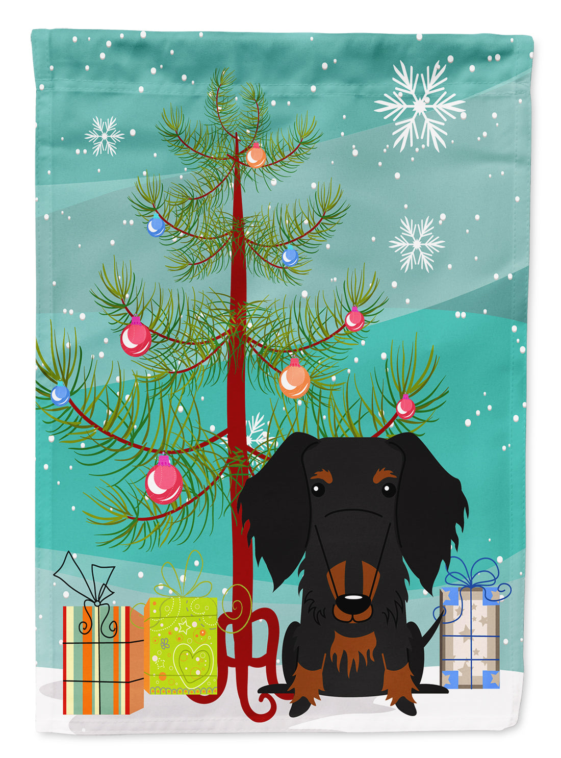 Merry Christmas Tree Wire Haired Dachshund Black Tan Flag Garden Size BB4252GF  the-store.com.