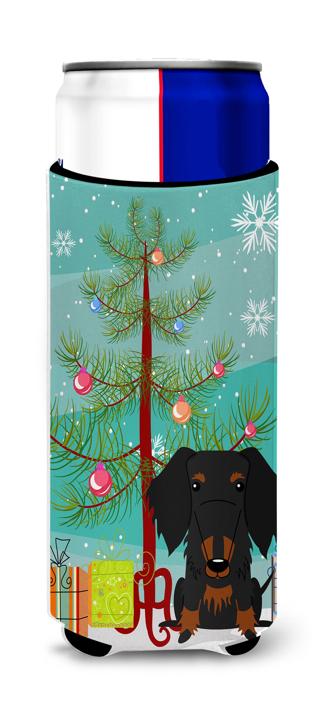 Merry Christmas Tree Wire Haired Dachshund Black Tan  Ultra Hugger for slim cans BB4252MUK  the-store.com.