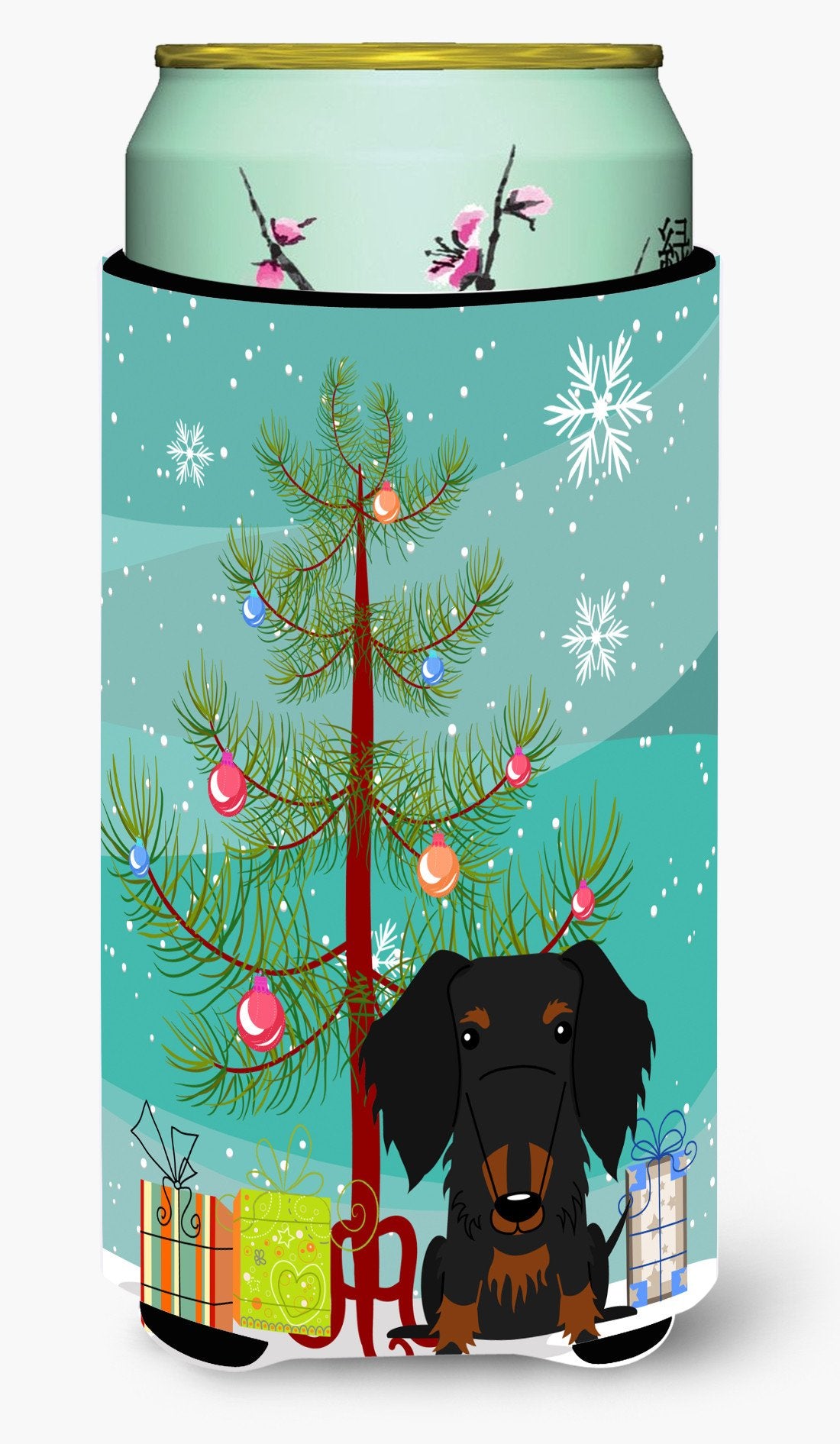 Merry Christmas Tree Wire Haired Dachshund Black Tan Tall Boy Beverage Insulator Hugger BB4252TBC by Caroline&#39;s Treasures