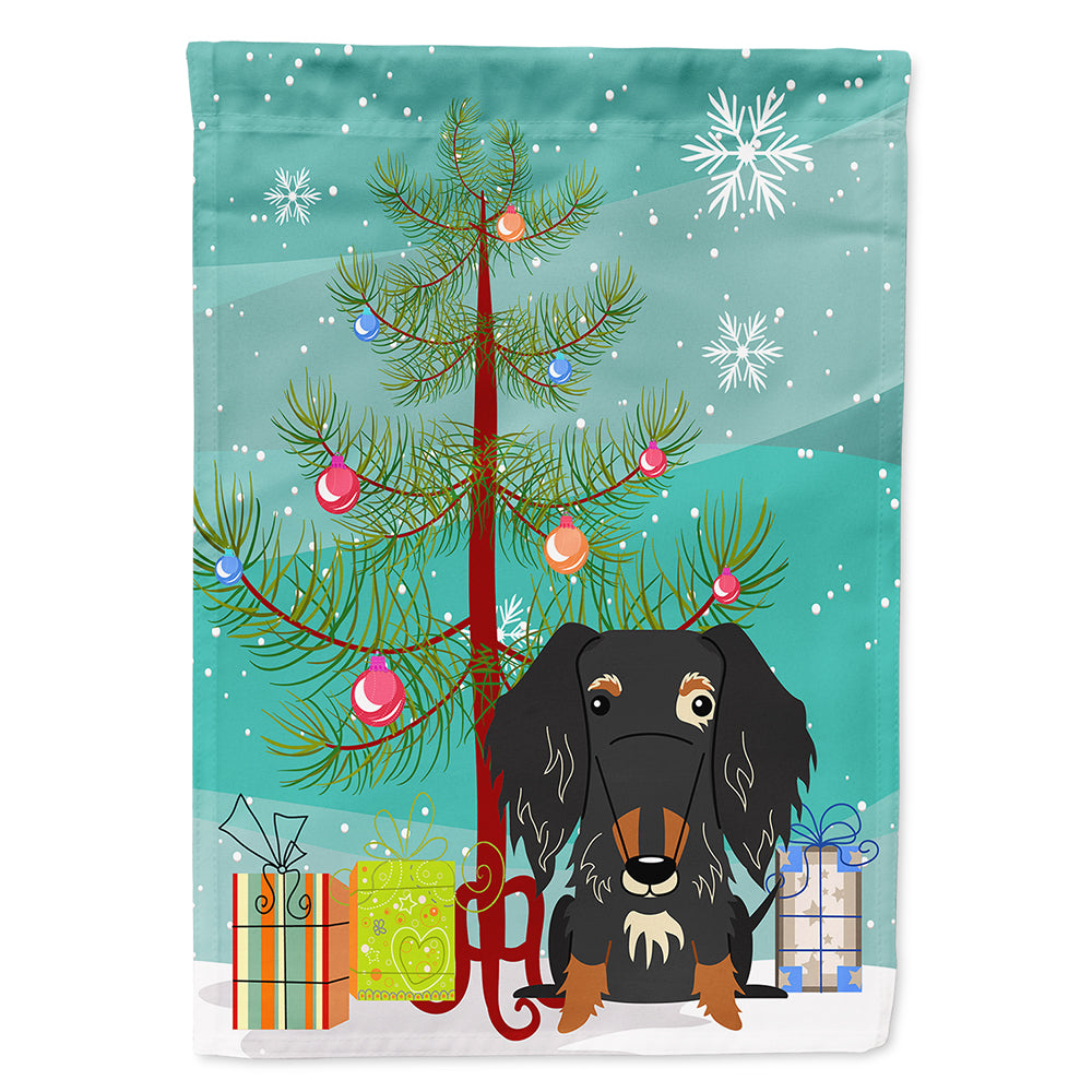 Merry Christmas Tree Wire Haired Dachshund Dapple Flag Canvas House Size BB4253CHF
