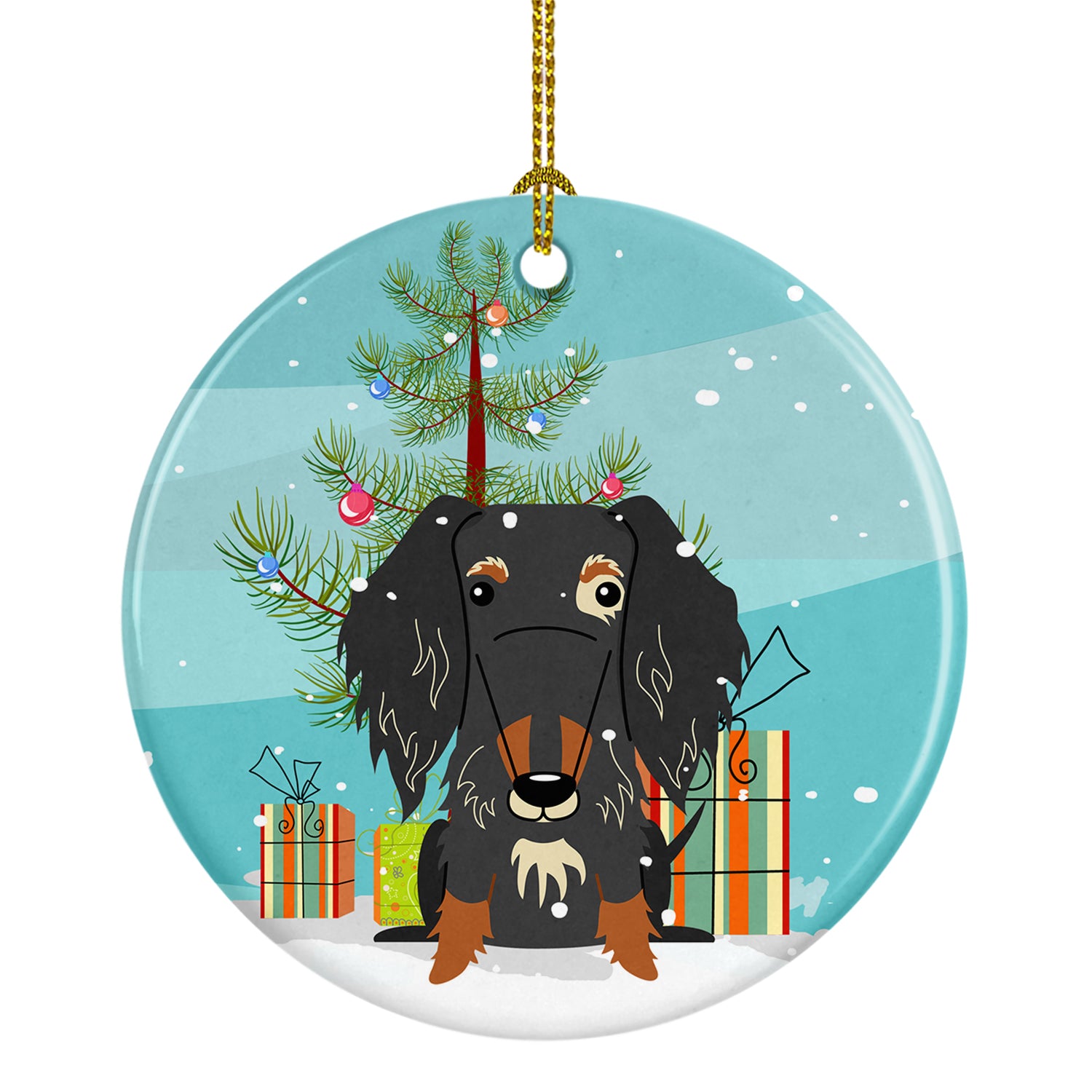 Merry Christmas Tree Wire Haired Dachshund Dapple Ceramic Ornament BB4253CO1 - the-store.com