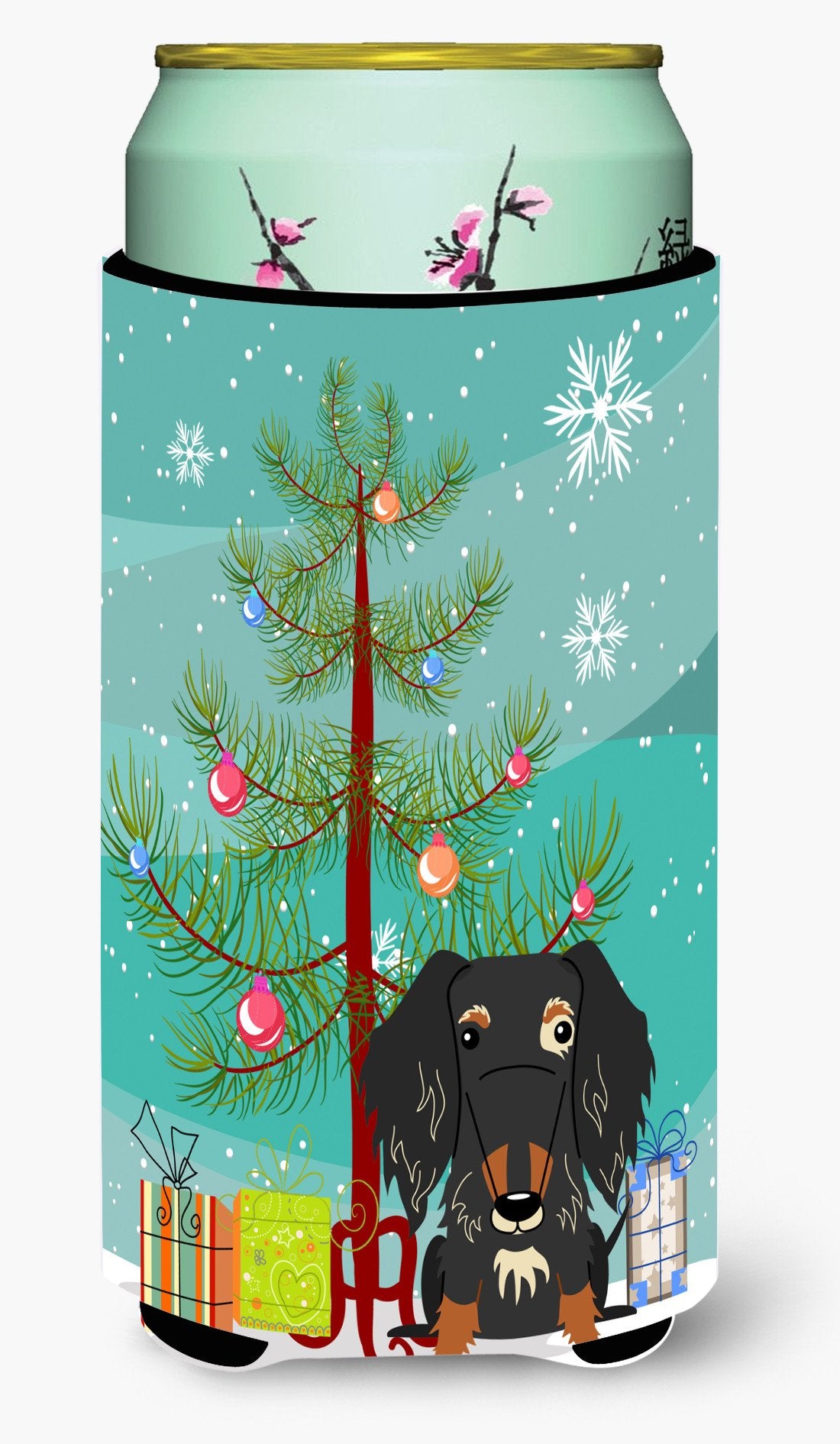 Merry Christmas Tree Wire Haired Dachshund Dapple Tall Boy Beverage Insulator Hugger BB4253TBC by Caroline&#39;s Treasures