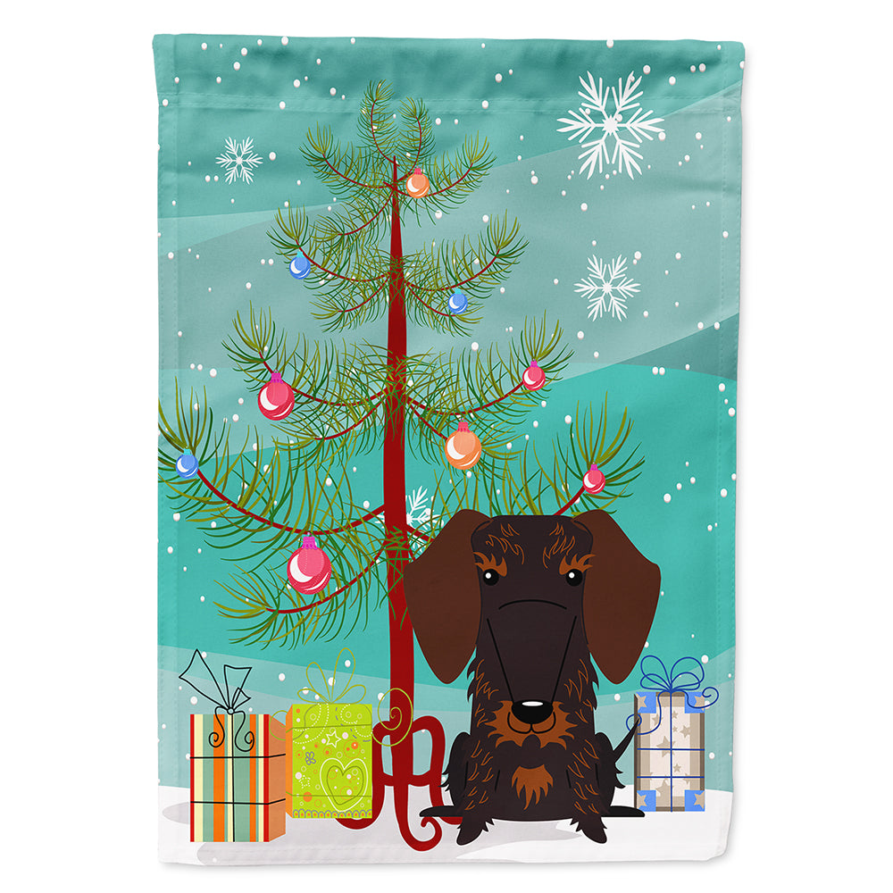 Merry Christmas Tree Wire Haired Dachshund Chocolate Flag Canvas House Size BB4254CHF