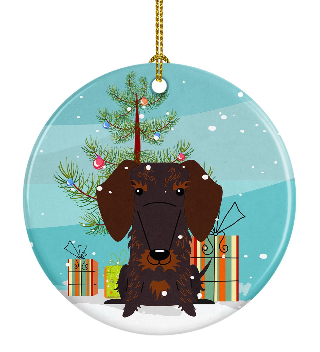 Merry Christmas Tree Wire Haired Dachshund Chocolate Ceramic Ornament BB4254CO1 by Caroline&#39;s Treasures