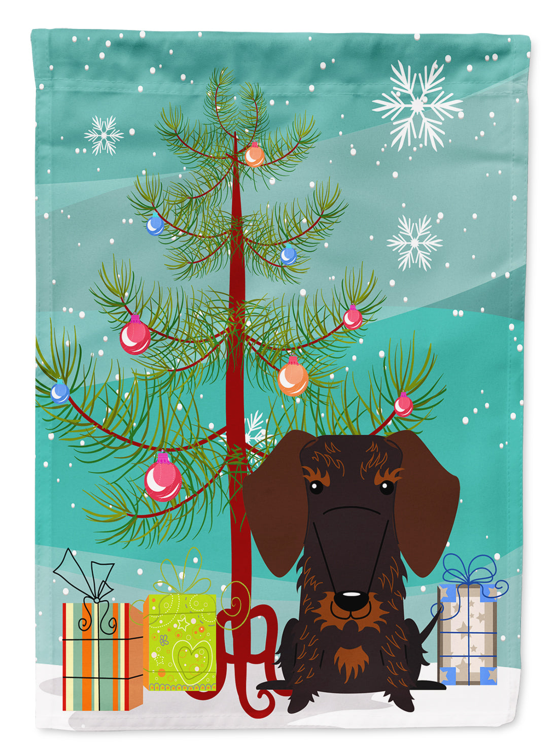 Merry Christmas Tree Wire Haired Dachshund Chocolate Flag Garden Size BB4254GF