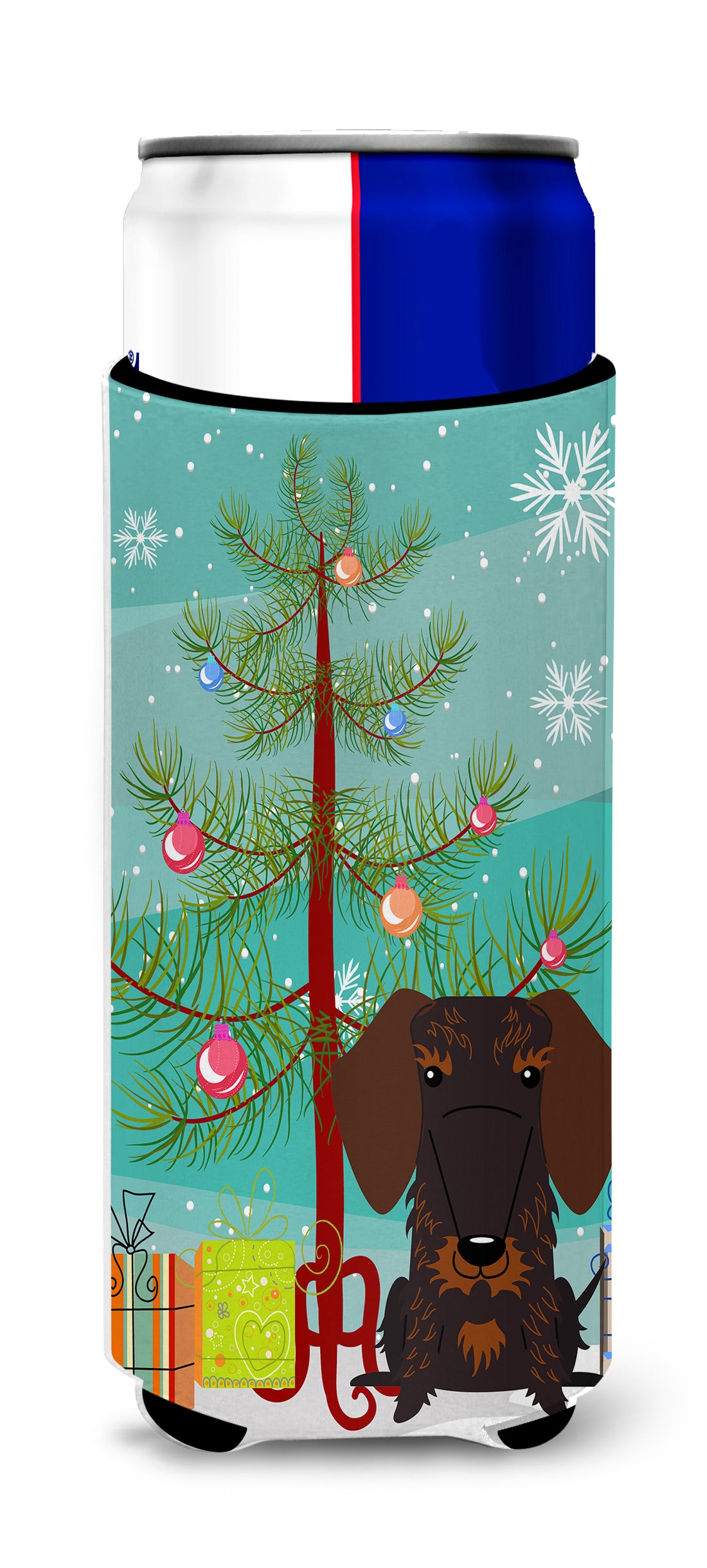 Merry Christmas Tree Wire Haired Dachshund Chocolate  Ultra Hugger for slim cans BB4254MUK